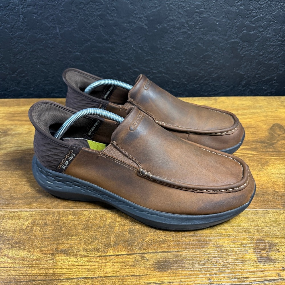 Skechers Parson-Magnum 204866WW Brown Leather Slip-ins Loafers Mens 9.5 WW